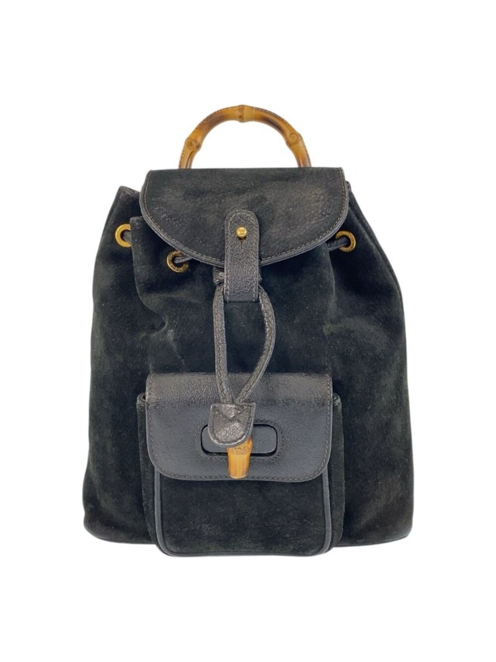 Gucci Bamboo Black Gold Suede Backpack